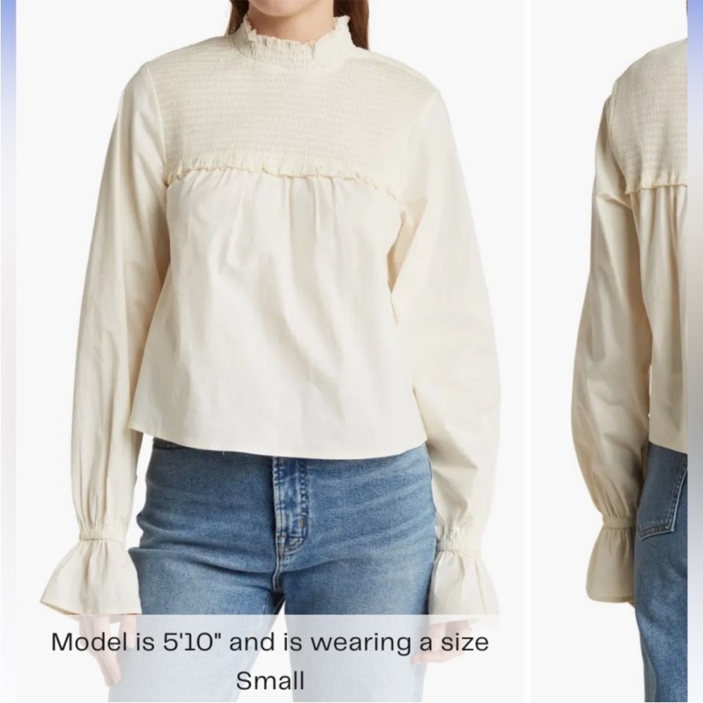 WeWoreWhat Cream Ruffled Long Sleeve Blouse